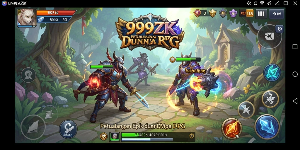 Tangkapan layar 999ZK menampilkan aksi RPG yang mendebarkan.
