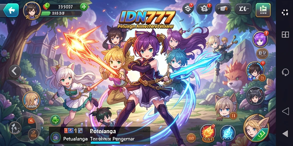 Screenshot gameplay IDN777 yang penuh aksi dan karakter Anime.