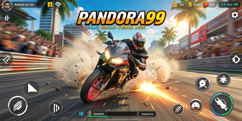 Tampilan gameplay balap motor yang mendebarkan di PANDORA99.