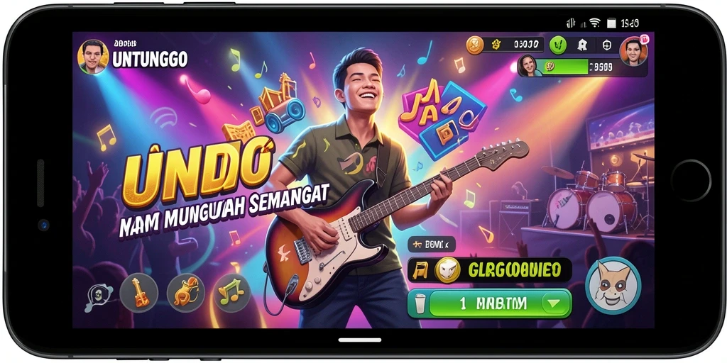 Screenshot UNTUNGGO menunjukkan gameplay musik yang penuh warna dan energik.